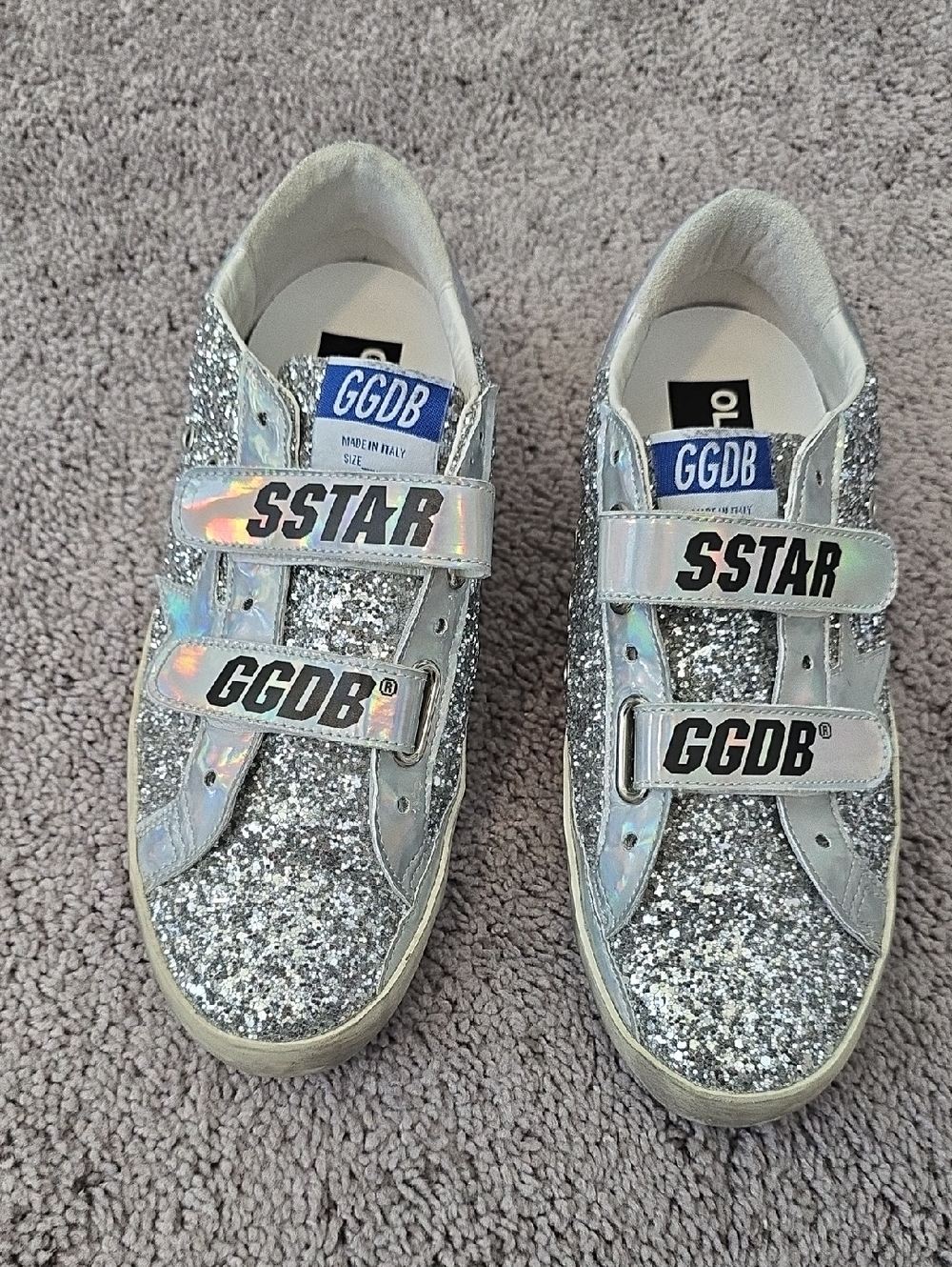 Golden Goose SSTAR Glitter Velcro Sneakers in Silver